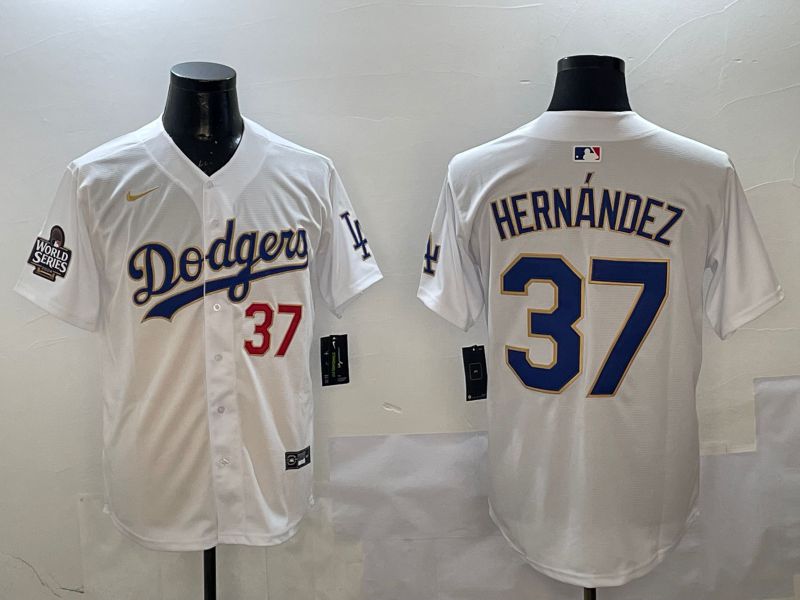 Men Los Angeles Dodgers #37 Hernandez White Gold Game 2025 Nike MLB Jersey style 3->los angeles dodgers->MLB Jersey